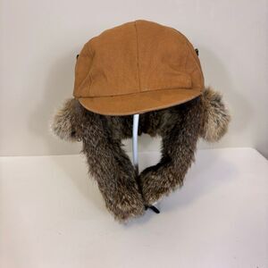 Mad Bomber Tan Canvas with Rabbit Fur Lining‎ Trapper Winter Hat